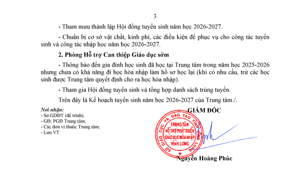 Kế hoạt tuyển sinh năm học 2026-2027